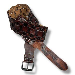 Equal Hands Wide Brown Leather Belt Size 2XL Interlocking Chain Steampunk
